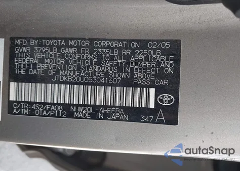 2005 Toyota Prius z USA, uszkodzony, nr VIN JTDKB20U053041607